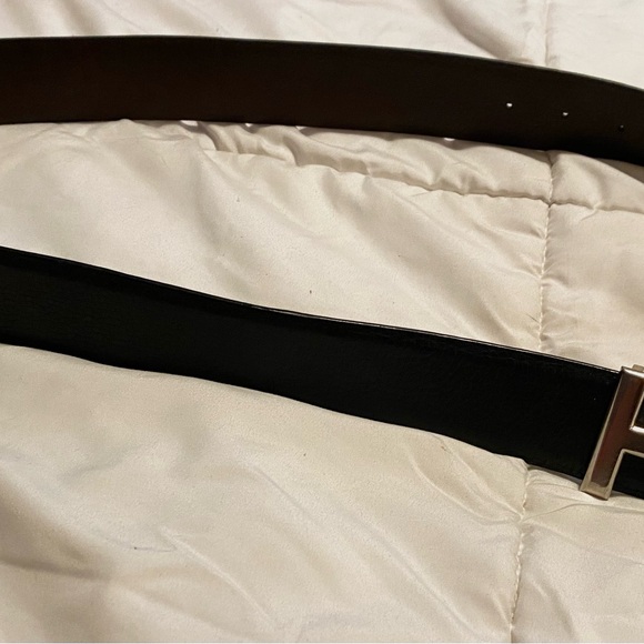 Other - Tom Ford reversible brown/black leather men’s belt, silver T.